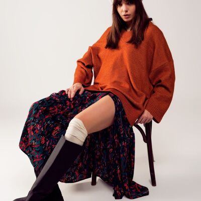 Übergroßes Pulloverkleid mit V-Ausschnitt in Orange