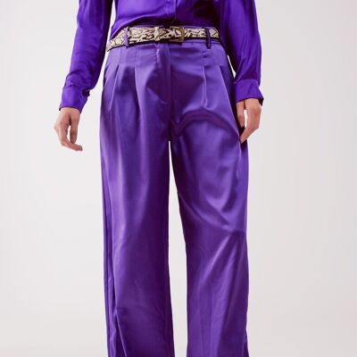 Pantaloni a palazzo plissettati in viola