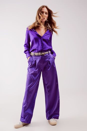 Pantalon plissé palazzo violet 2
