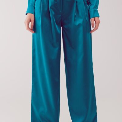 Palazzo pleated pants in turquoise