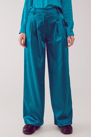 Pantalon plissé palazzo turquoise 1