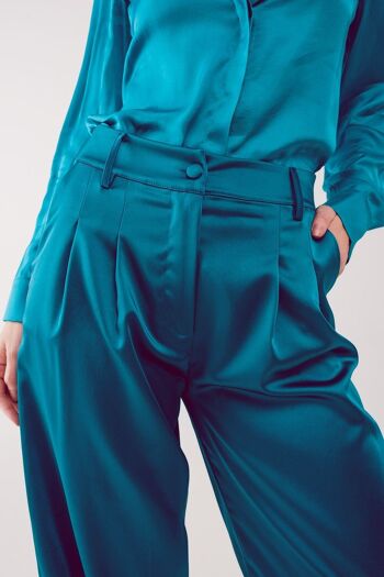 Pantalon plissé palazzo turquoise 2