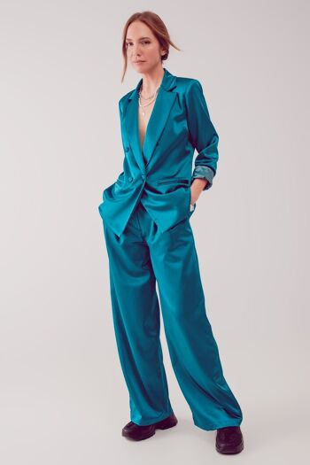 Pantalon plissé palazzo turquoise 3