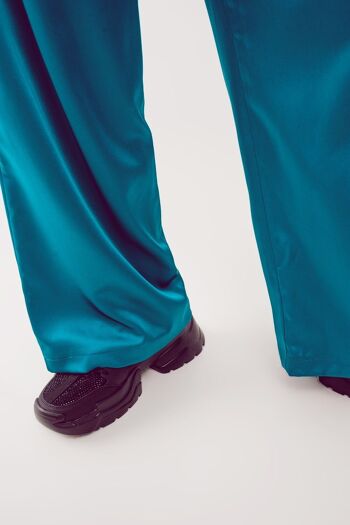 Pantalon plissé palazzo turquoise 6