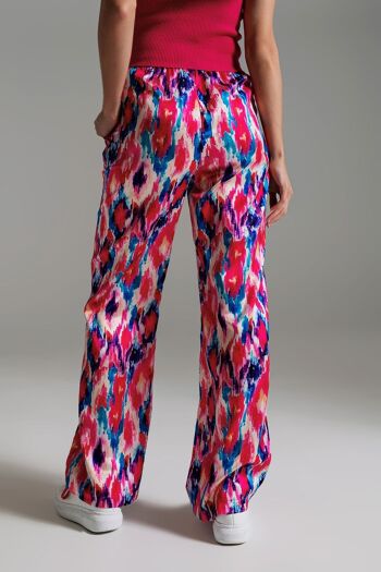 Pantalon de style palazzo à imprimé abstrait rose et bleu 2