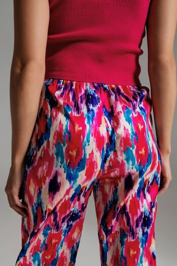 Pantalon de style palazzo à imprimé abstrait rose et bleu 6