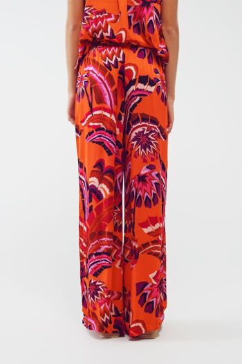 Pantalon style palazzo à imprimé floral abstrait orange 6