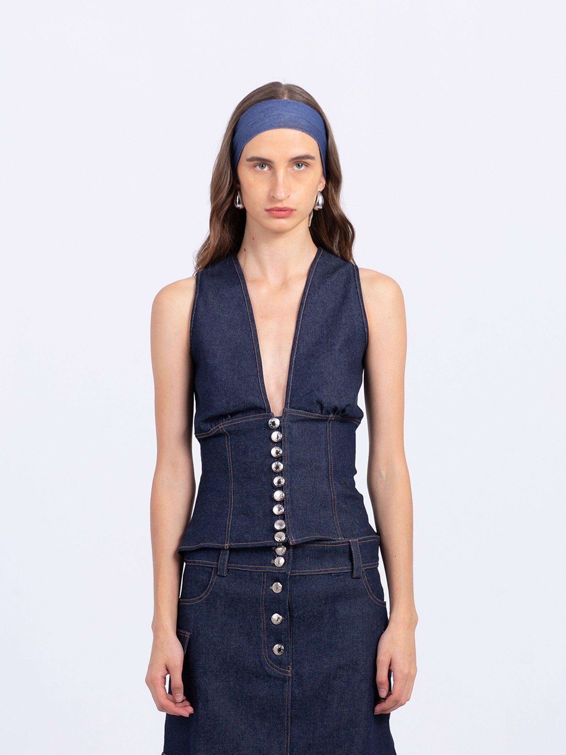 Top in denim senza maniche indaco