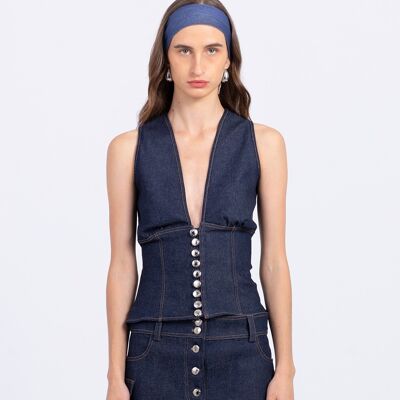 Indigo sleeveless denim top