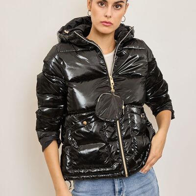 Shiny down jacket with hood-1807