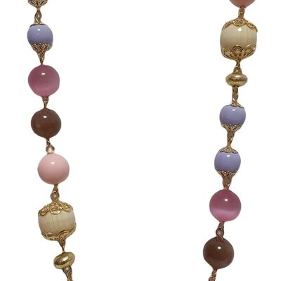 Necklace chained with pearls and multicolored crystals