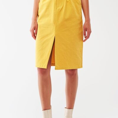 Paper Bag Waist Straight Skirt With Front Slit in Yellow