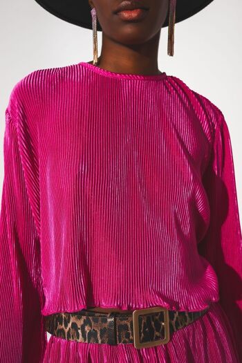 Crop top col rond plissé fuchsia 5