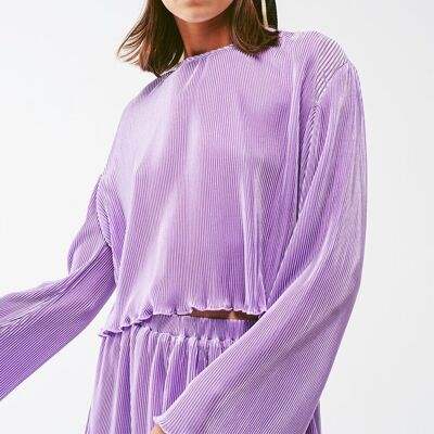 Pleated Round Neck Crop Top in lilac
