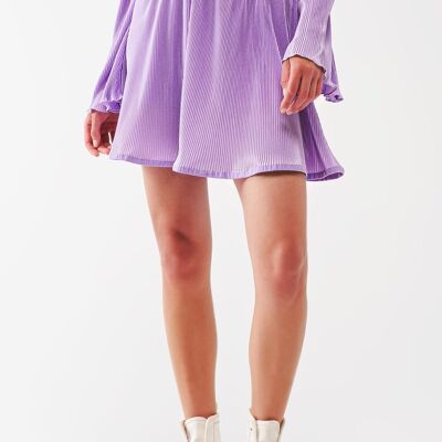 Mini-jupe plissée en satin lilas