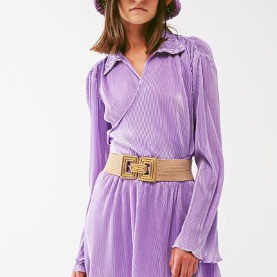 Pleated Satin Wrap Top in lilac