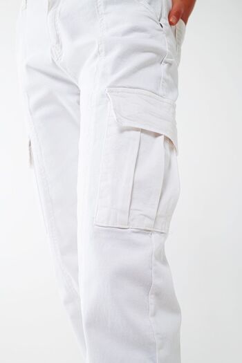 pantalon cargo blanc avec taille et ourlet élastiqués 2