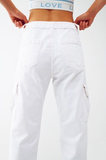 pantalon cargo blanc avec taille et ourlet élastiqués 5