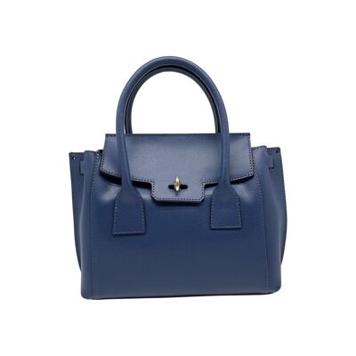 BORSA A MANO IN PELLE SESAMO BLU