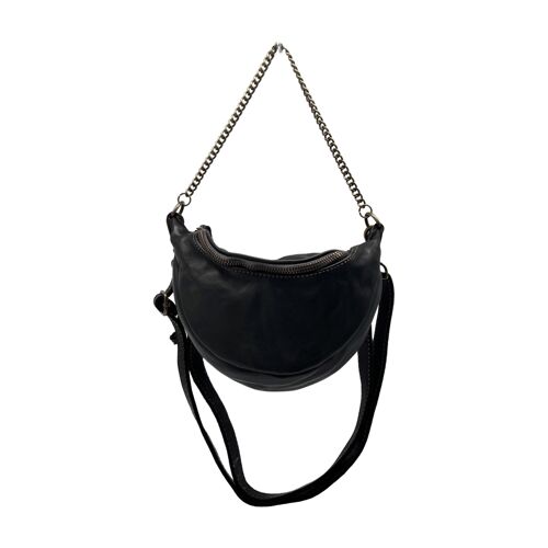 SAC BANANE CUIR WASHED LORRAINE NOIR