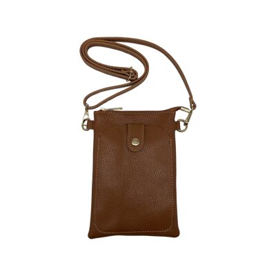 BOLSO PARA TELÉFONO ALINA DE PIEL GRANULADA CAMEL