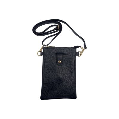 BLACK ALINA GRAINED LEATHER PHONE BAG