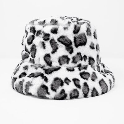 Cappello da pescatore bianco con stampa animalier