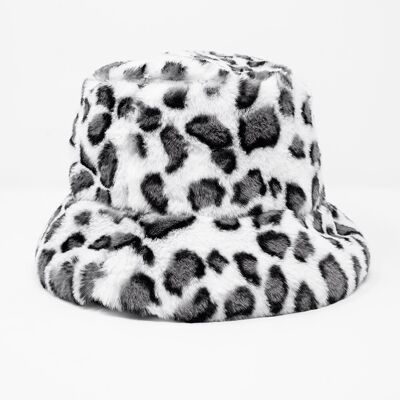 White bucket hat in animal print