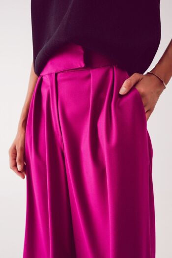 Pantalon large plissé fuchsia 2