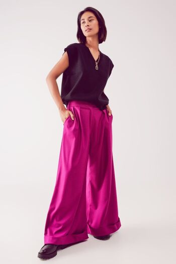 Pantalon large plissé fuchsia 3