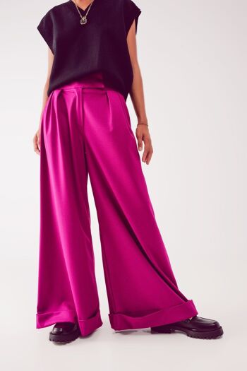 Pantalon large plissé fuchsia 5