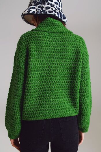 Pull en maille gaufrée à col roulé en vert 2