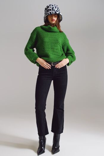 Pull en maille gaufrée à col roulé en vert 3