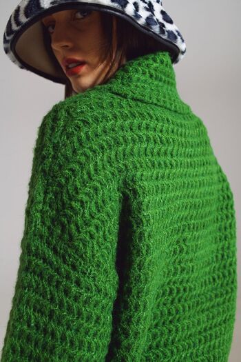 Pull en maille gaufrée à col roulé en vert 5