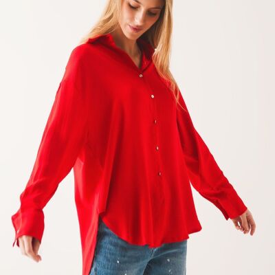 Pocket detail oversized shirt in red
