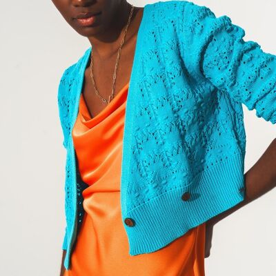 Pointelle knitted cardi in blue