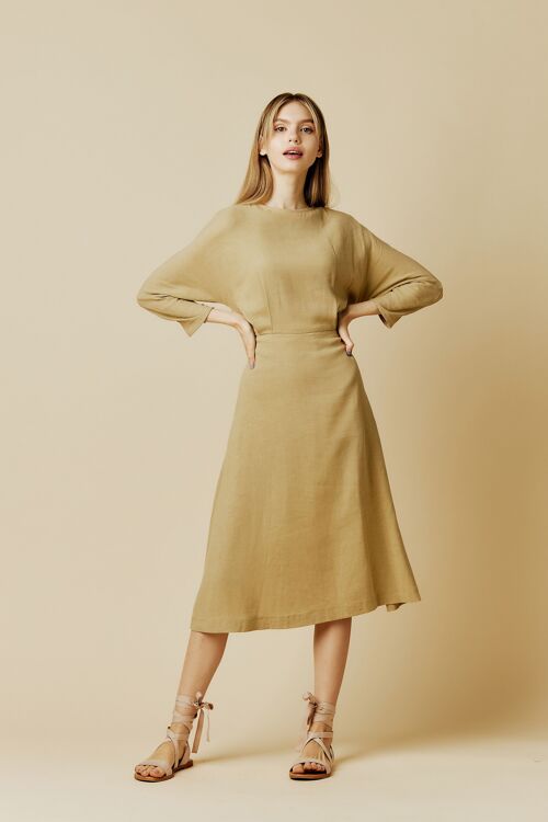 Beige Eco-Friendly Style Dress with an Open Back and Braided Belt