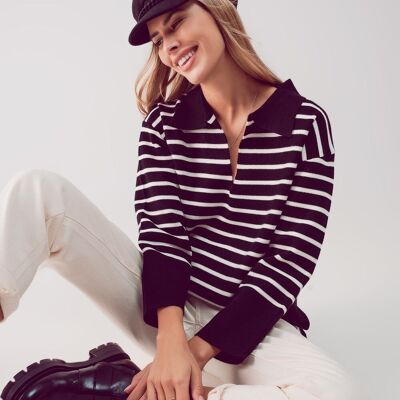 Polo neck sweater in black stripe