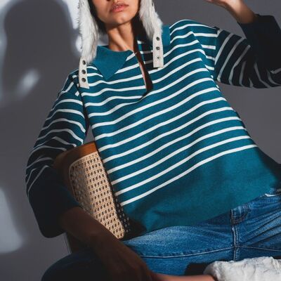 Polo neck sweater in blue stripe