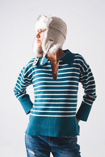 Pull col polo à rayures bleues 6
