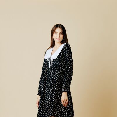 Black Flowered Dress with Detachable Collar