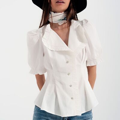 Poplin frill detail wrap blouse in cream