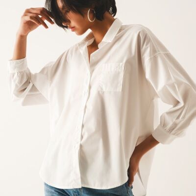 Camicia in popeline con maniche voluminose color crema