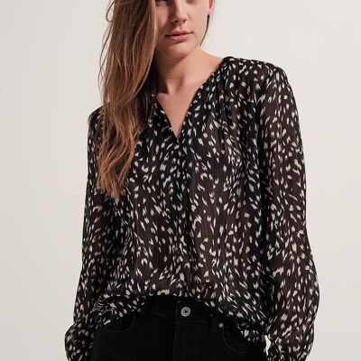 Printed sheer long sleeve blouse