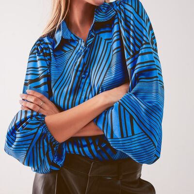 Puff sleeve printed blouse in blue