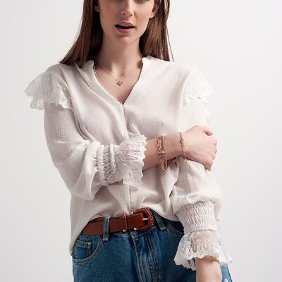 Volume sleeve blouse with cuff sleeve in oyster