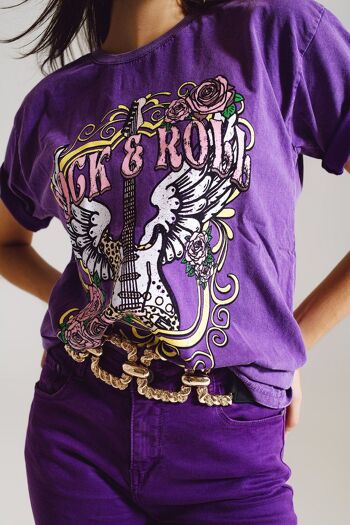 T-shirt vintage imprimé rock and roll en violet 2