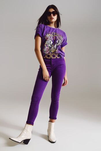 T-shirt vintage imprimé rock and roll en violet 3