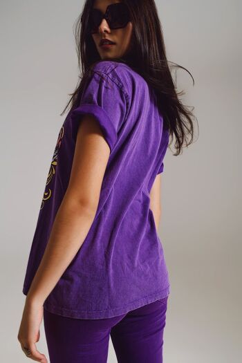 T-shirt vintage imprimé rock and roll en violet 4