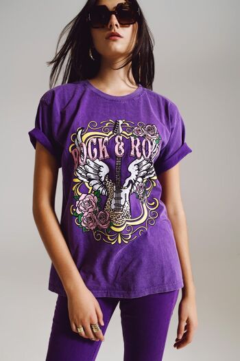T-shirt vintage imprimé rock and roll en violet 5